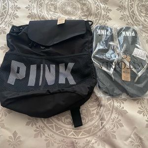 PINK small back pack with PINK flip flops (size large)